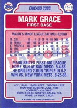 1989 Topps Bazooka #12 Mark Grace Back