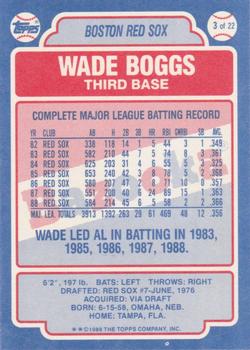 1989 Topps Bazooka #3 Wade Boggs Back