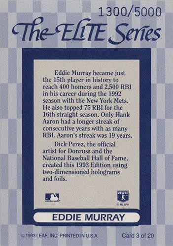 1993 Donruss - The Elite Series Supers (Update Jumbo) #3 Eddie Murray Back