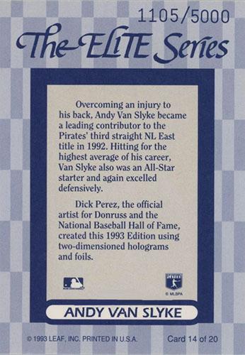 1993 Donruss - The Elite Series Supers (Update Jumbo) #14 Andy Van Slyke Back