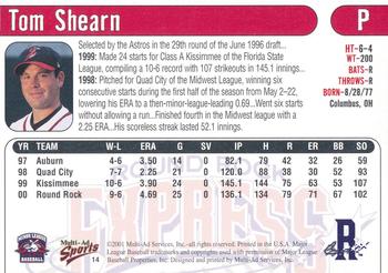 2001 Multi-Ad Round Rock Express #14 Tom Shearn Back