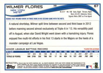 2014 Topps Chrome - Orange Refractors #67 Wilmer Flores Back