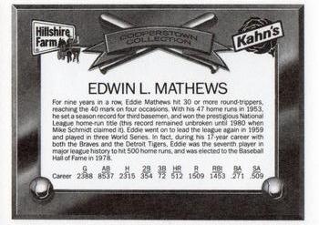 1989 Kahn's/Hillshire Farm Cooperstown Collection #NNO Eddie Mathews Back
