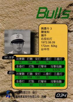 1998 CPBL T-Point Traditional Card Series #034 Chun-Huo Chen Back