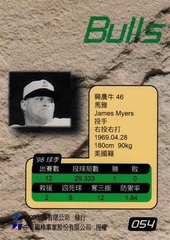 1998 CPBL T-Point Traditional Card Series #054 Jimmy Myers Back