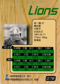 1998 CPBL T-Point Traditional Card Series #078 Cheng-Hsien Chen Back
