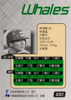 1998 CPBL T-Point Traditional Card Series #100 Hong-Yuan Lin Back