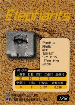1998 CPBL T-Point Traditional Card Series #179 Po-Hsun Wu Back