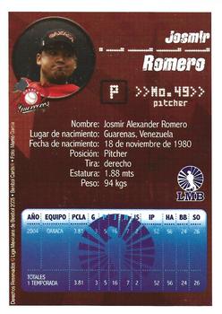 2005 Liga Mexicana de Beisbol #NNO Josmir Romero Back