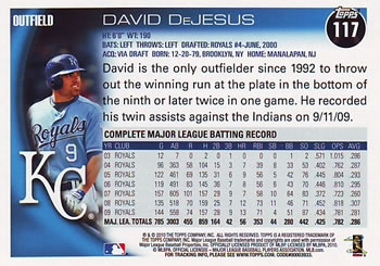 2010 Topps #117 David DeJesus Back