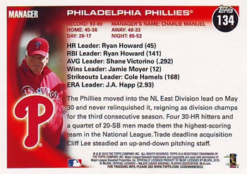 2010 Topps #134 Philadelphia Phillies Back