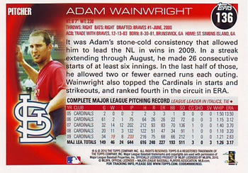 2010 Topps #136 Adam Wainwright Back