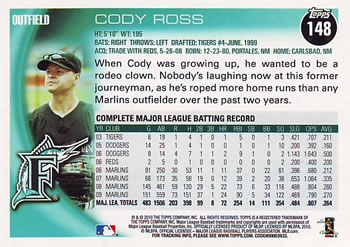 2010 Topps #148 Cody Ross Back