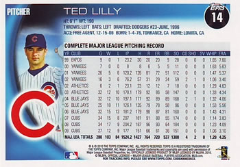 2010 Topps #14 Ted Lilly Back