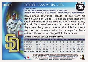 2010 Topps #156 Tony Gwynn Jr. Back
