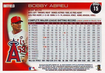 2010 Topps #15 Bobby Abreu Back