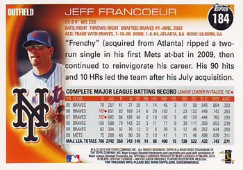 2010 Topps #184 Jeff Francoeur Back