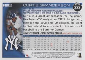 2010 Topps #222 Curtis Granderson Back