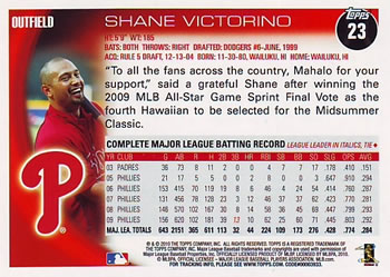 2010 Topps #23 Shane Victorino Back