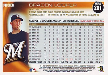 2010 Topps #281 Braden Looper Back