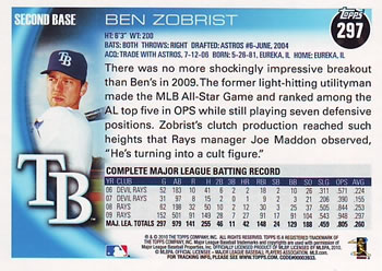 2010 Topps #297 Ben Zobrist Back