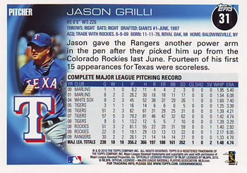 2010 Topps #31 Jason Grilli Back