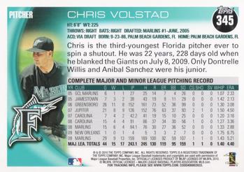 2010 Topps #345 Chris Volstad Back