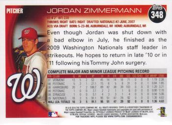 2010 Topps #348 Jordan Zimmermann Back
