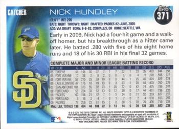 2010 Topps #371 Nick Hundley Back