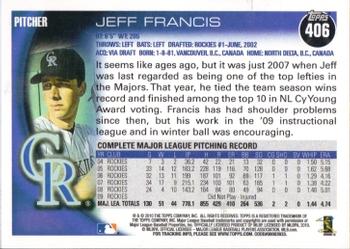 2010 Topps #406 Jeff Francis Back