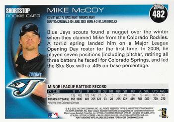2010 Topps #482 Mike McCoy Back
