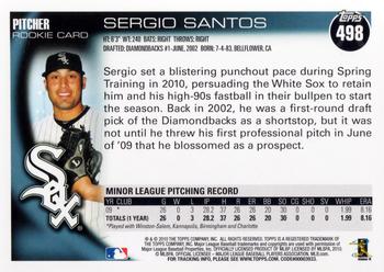 2010 Topps #498 Sergio Santos Back