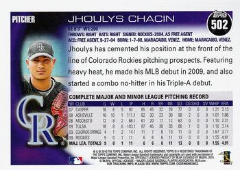 2010 Topps #502 Jhoulys Chacin Back