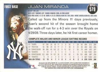 2010 Topps #579 Juan Miranda Back