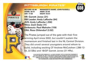 2010 Topps #608 Pittsburgh Pirates Back