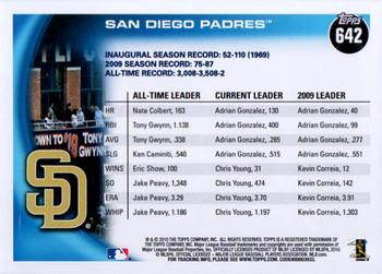 2010 Topps #642 Padres Franchise History Back