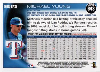 2010 Topps #643 Michael Young Back