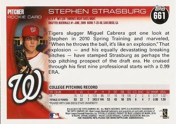 2010 Topps #661 Stephen Strasburg Back