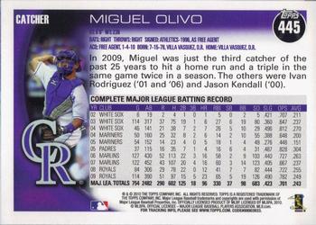 2010 Topps #445 Miguel Olivo Back