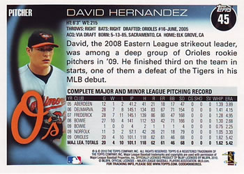 2010 Topps #45 David Hernandez Back