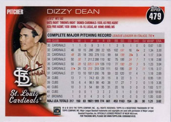 2010 Topps #479 Dizzy Dean Back