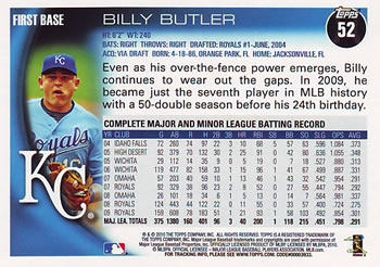 2010 Topps #52 Billy Butler Back