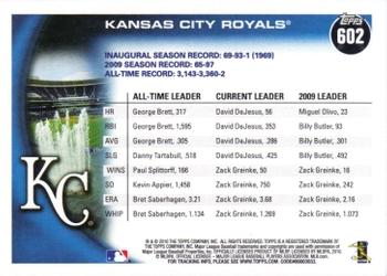2010 Topps #602 Royals Franchise History Back