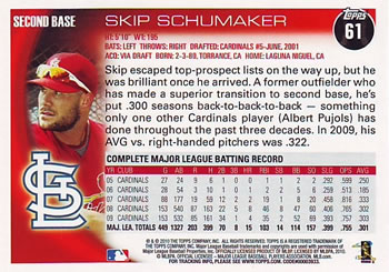 2010 Topps #61 Skip Schumaker Back