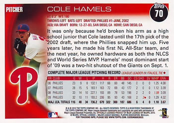 2010 Topps #70 Cole Hamels Back