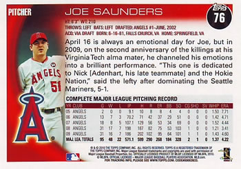 2010 Topps #76 Joe Saunders Back