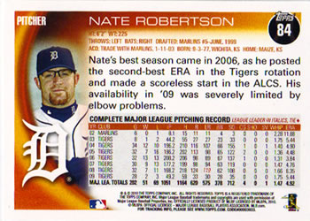2010 Topps #84 Nate Robertson Back
