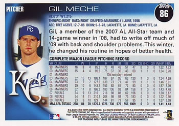 2010 Topps #86 Gil Meche Back