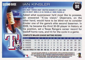 2010 Topps #90 Ian Kinsler Back