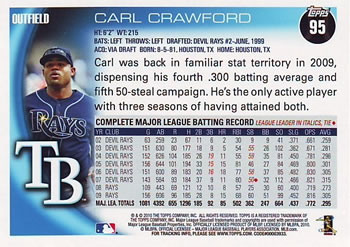 2010 Topps #95 Carl Crawford Back